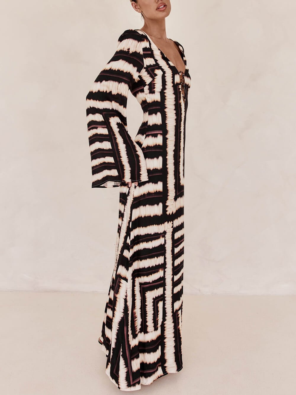V-Neck Tie-Detail Maxi Dress