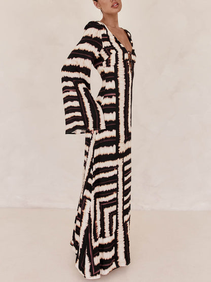 V-Neck Tie-Detail Maxi Dress