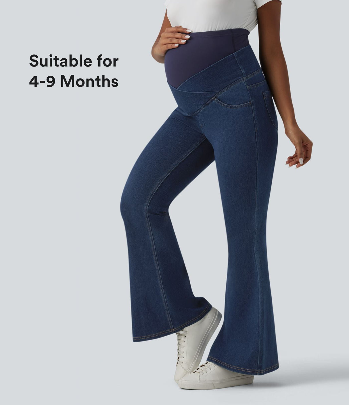 Super High Waisted Flare Maternity Jeans with Pockets