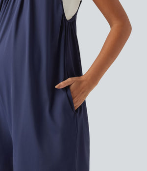 Wide Leg Casual Maternity Romper with Pockets