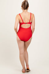Mona Red Ribbed Maternity One-Piece Swimsuit