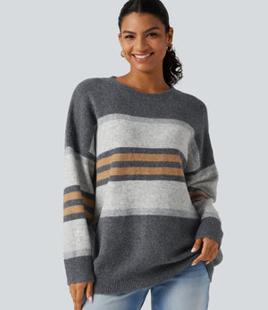 Round Neck Long Sleeve Striped Casual Sweater