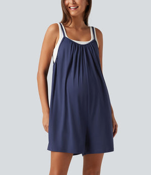 Wide Leg Casual Maternity Romper with Pockets