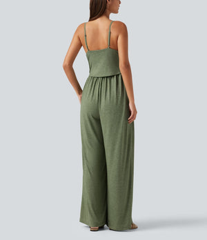 Built-In-Bra Wide Leg Maternity Slip Jumpsuit with Pockets