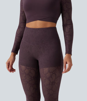 High Waisted Tummy Control Lace Yoga Flare Leggings