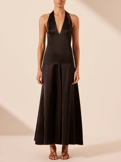 Deep V-Neck Halter Maxi Dress