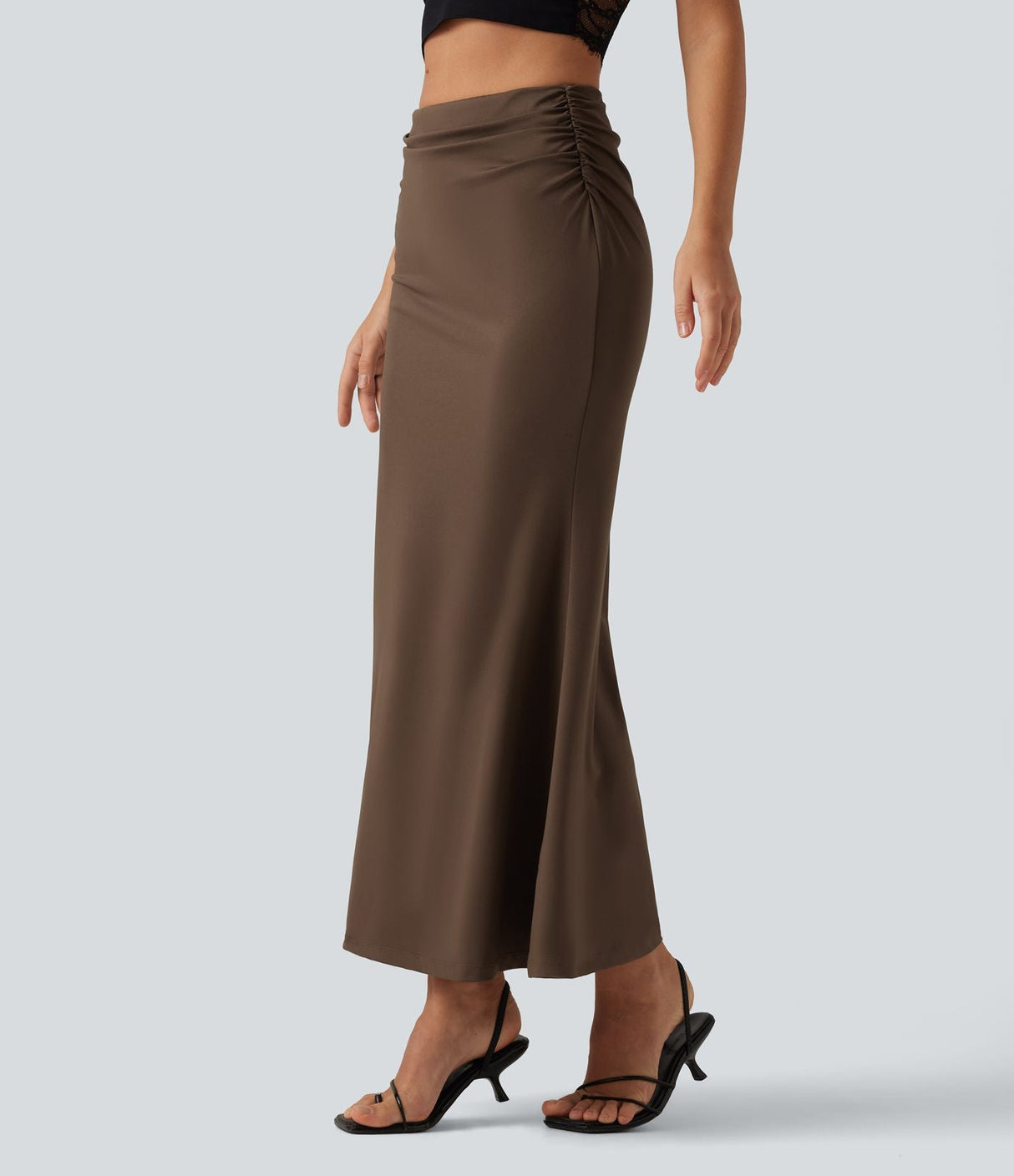 Tummy Control High Waisted Ruched Casual Midi Mermaid Skirt