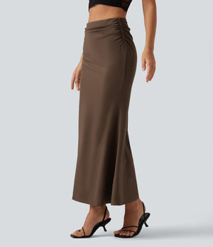 Tummy Control High Waisted Ruched Casual Midi Mermaid Skirt