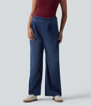 High Waisted Wide Leg Casual Maternity Jeans with Pockets