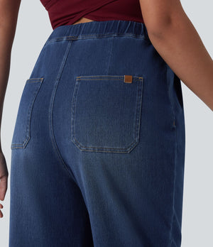High Waisted Wide Leg Casual Maternity Jeans with Pockets