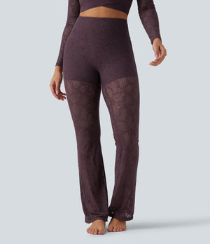 High Waisted Tummy Control Lace Yoga Flare Leggings