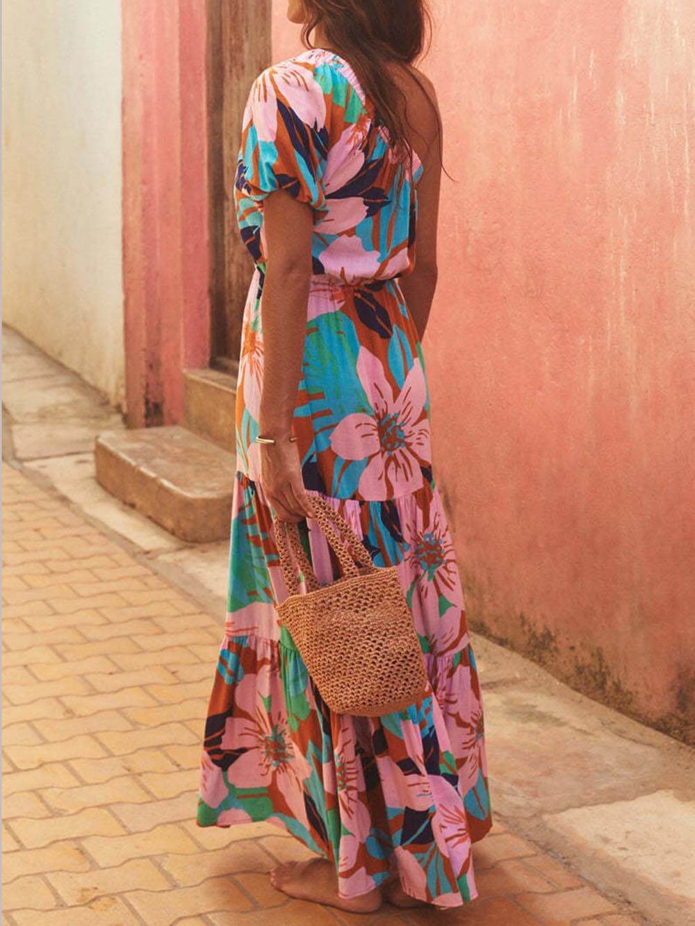 Palm Leaf Print Maxi Dress