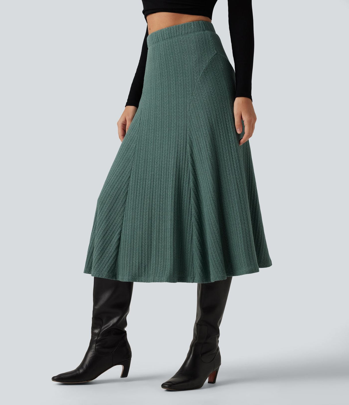 Cable Knit High Waisted A Line Party Midi Skirt
