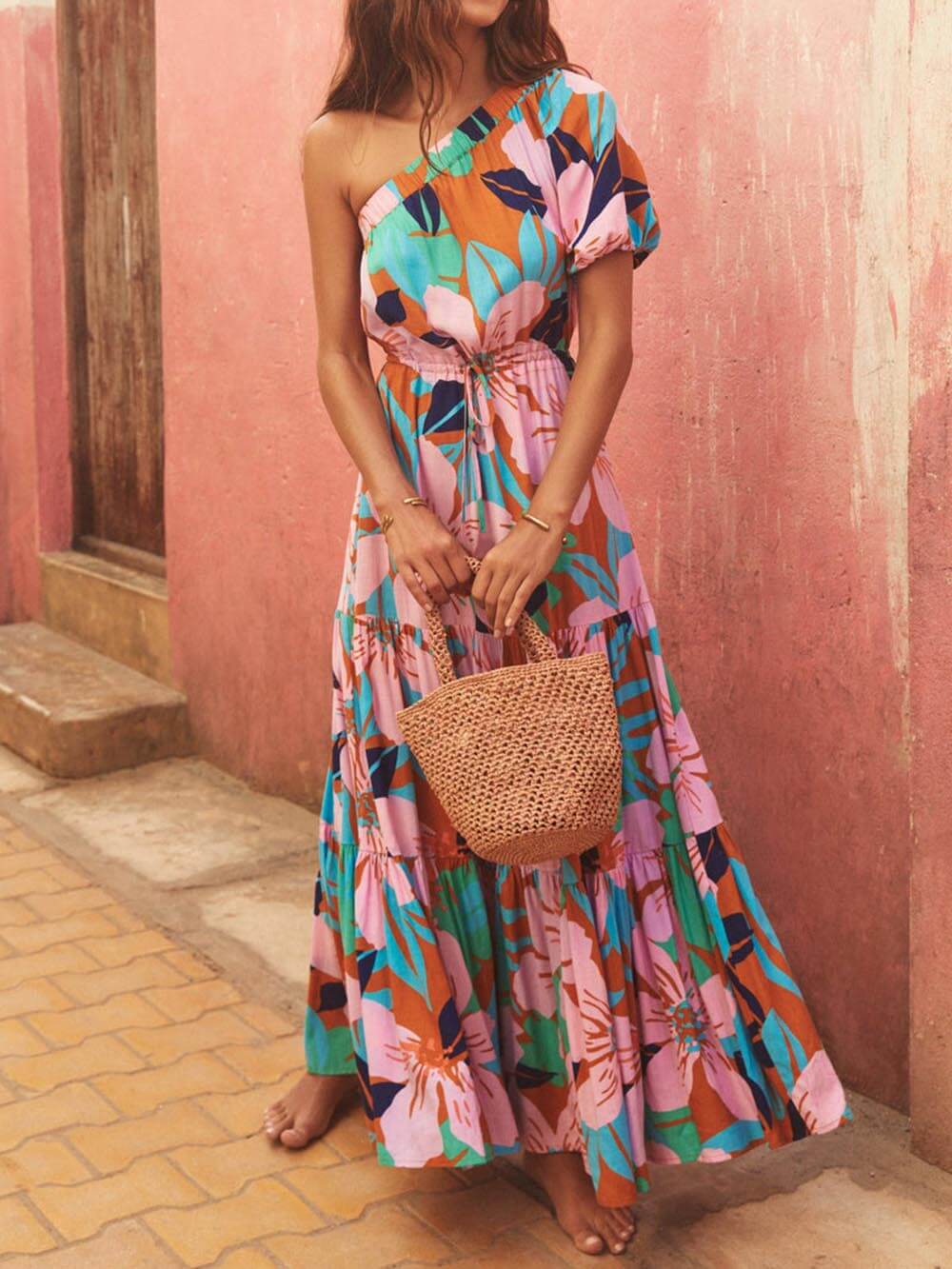 Palm Leaf Print Maxi Dress