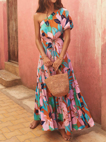 Palm Leaf Print Maxi Dress