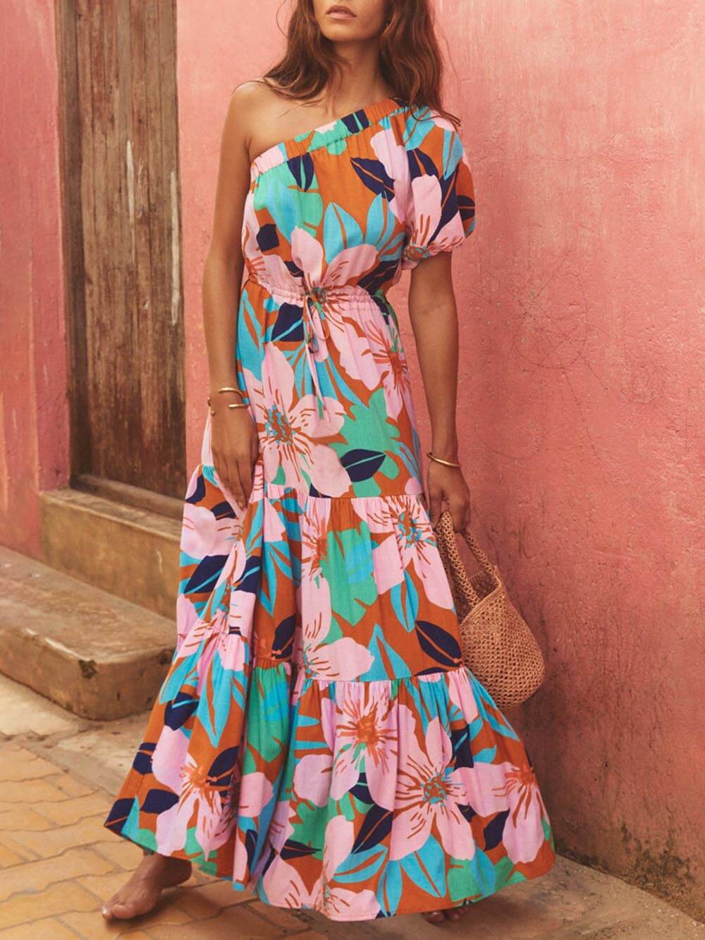 Palm Leaf Print Maxi Dress