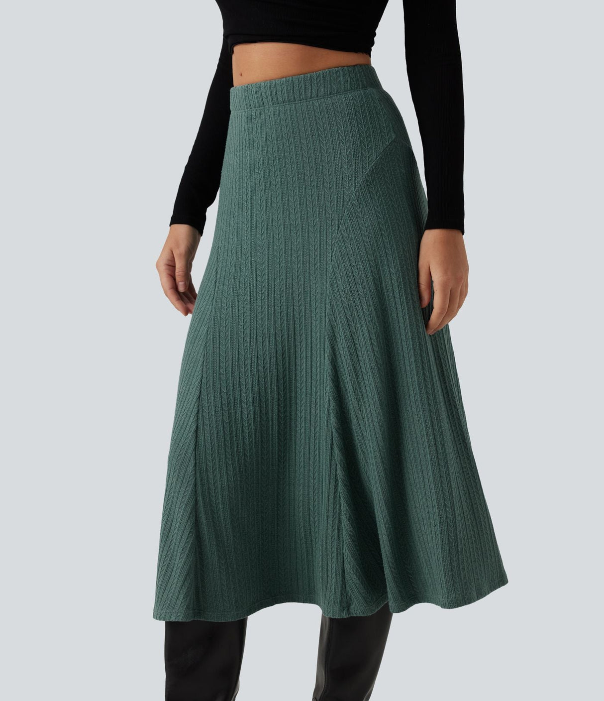 Cable Knit High Waisted A Line Party Midi Skirt