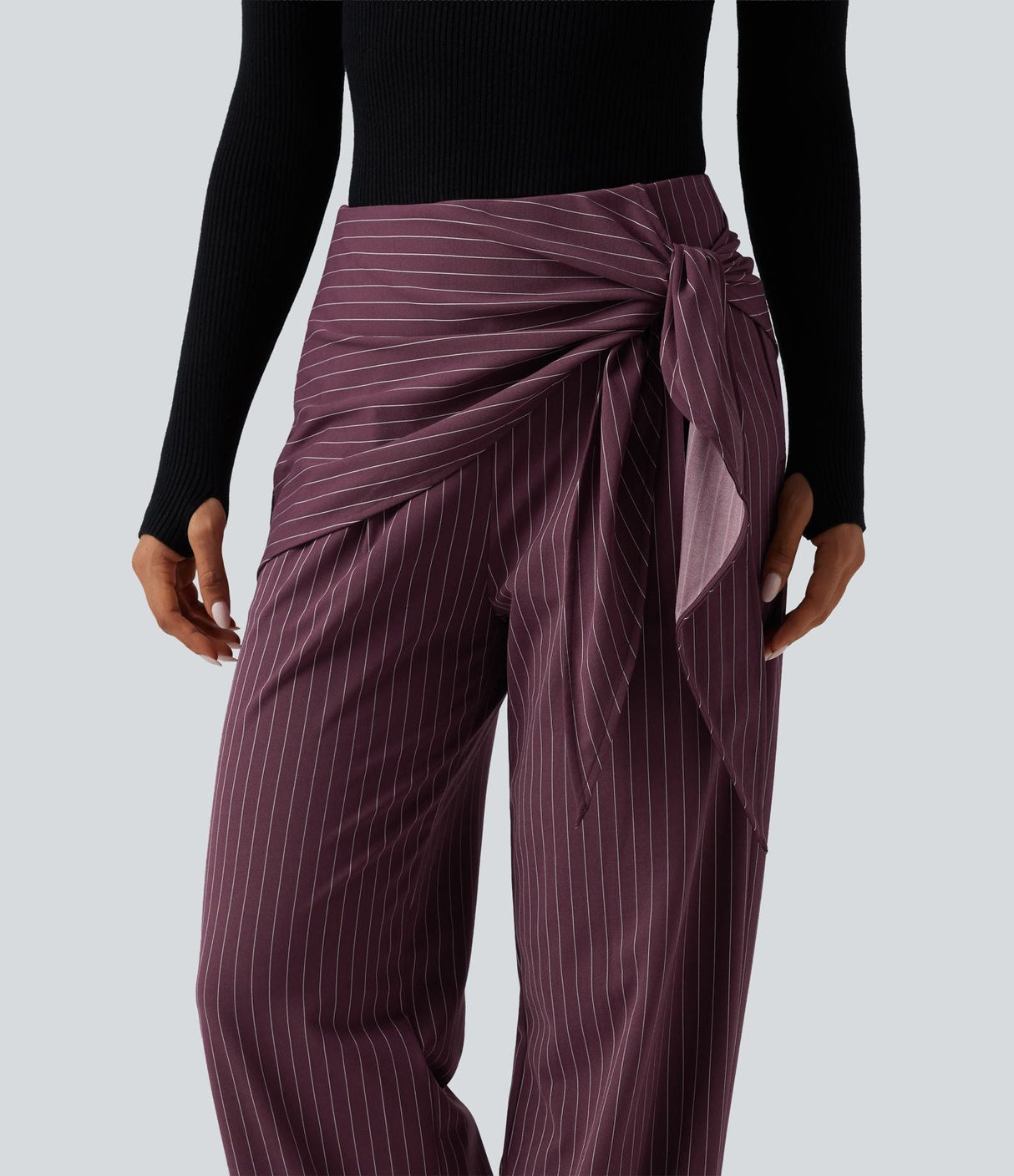 High Waisted Wide Leg Stripe Work Pants with Pockets