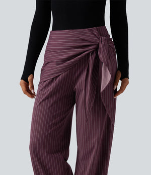 High Waisted Wide Leg Stripe Work Pants with Pockets
