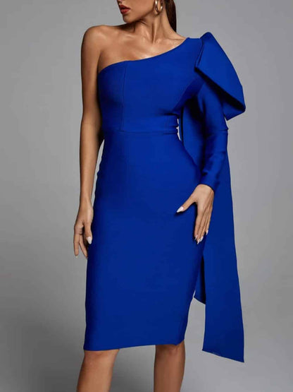One-Shoulder Bandage Midi Dress