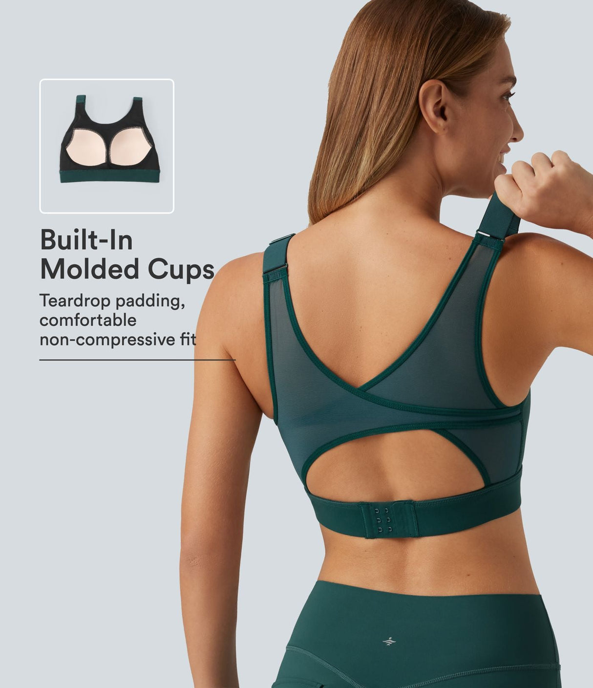 Medium Support Round Neck Mesh Running Sports Bra