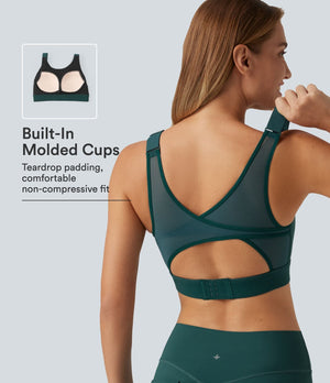 Medium Support Round Neck Mesh Running Sports Bra