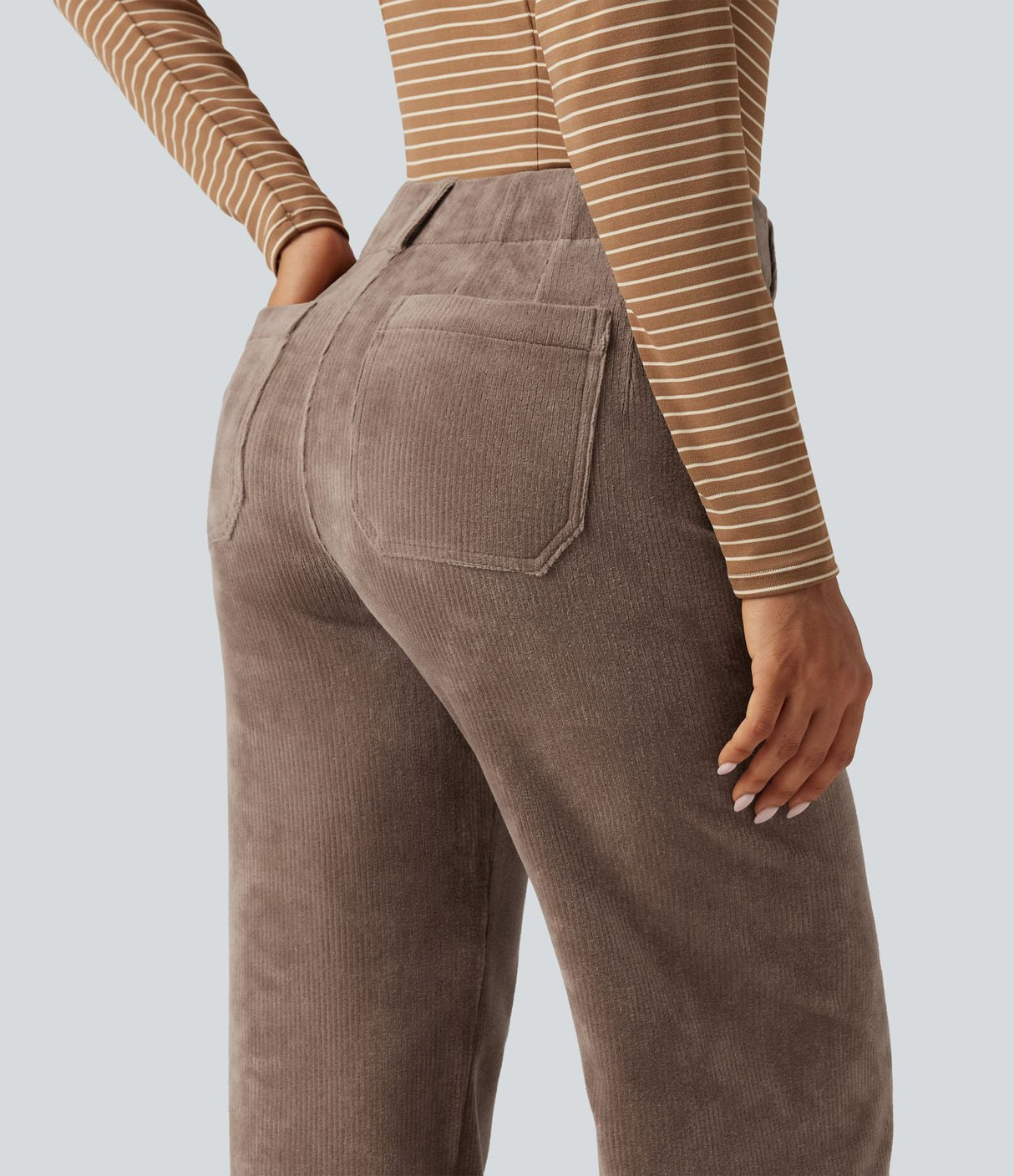 High Waisted Straight Leg Corduroy Pants with Pockets