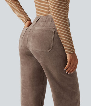 High Waisted Straight Leg Corduroy Pants with Pockets