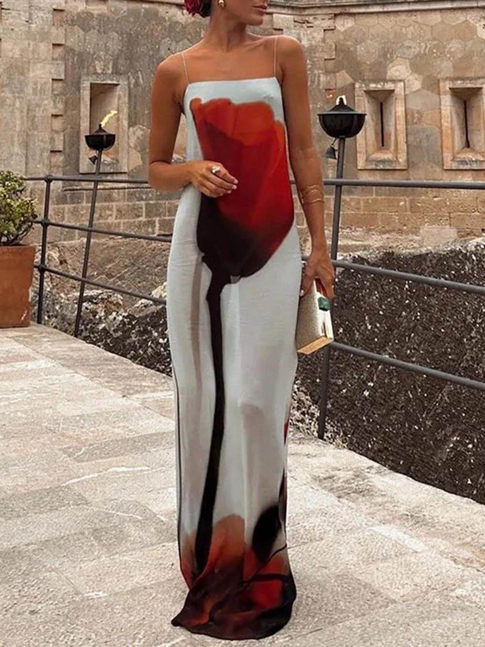 Tulip Print Slip Maxi Dress