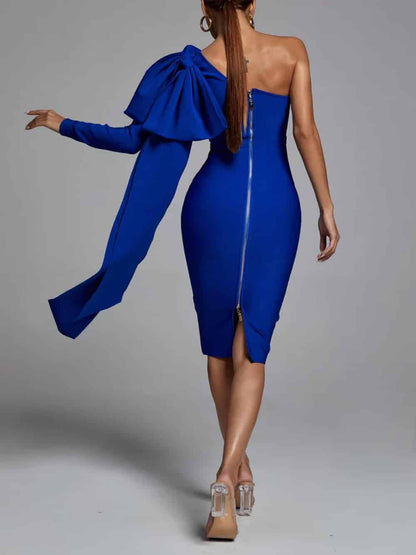 One-Shoulder Bandage Midi Dress
