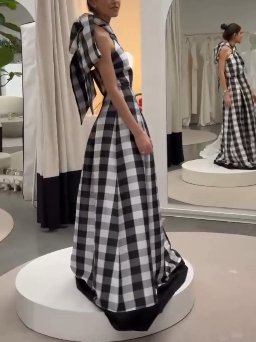 Plaid Halter Maxi Dress