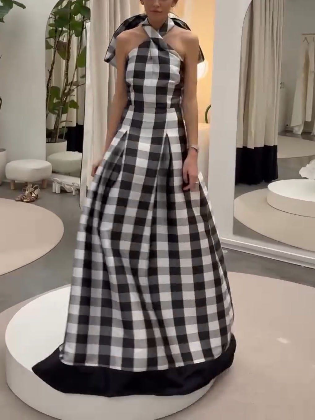 Plaid Halter Maxi Dress