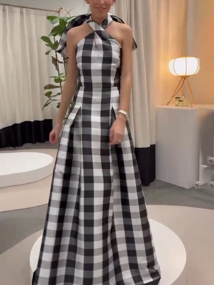 Plaid Halter Maxi Dress