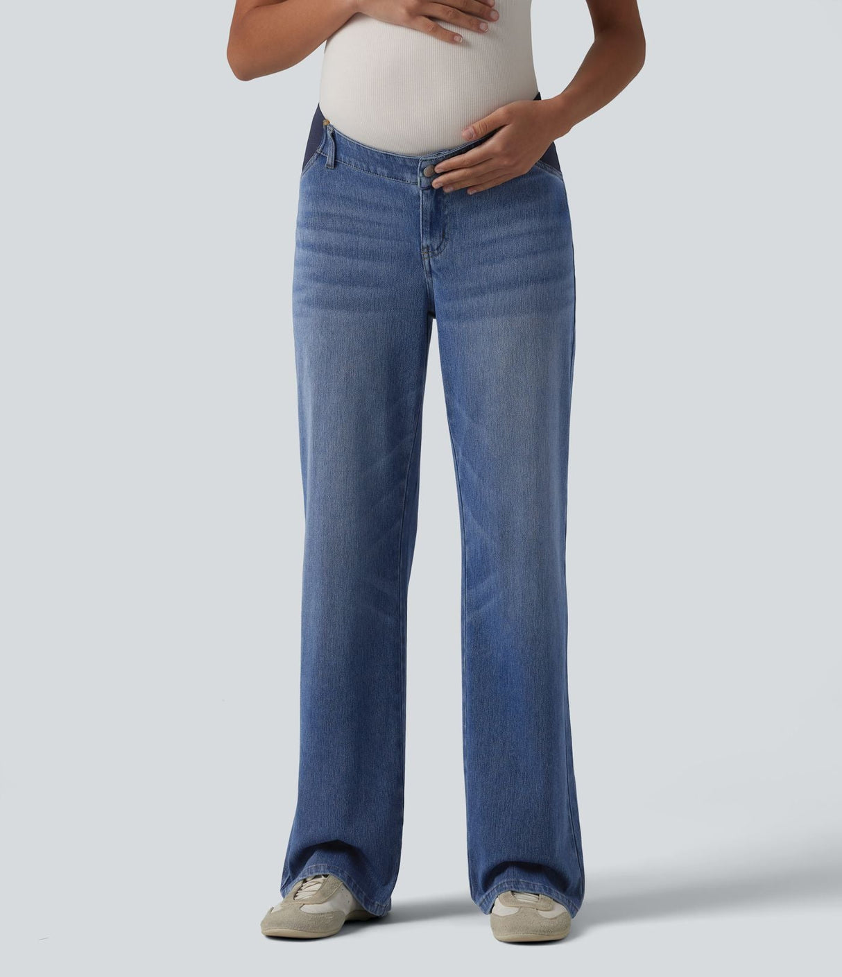 Mid Rise Straight Leg Maternity Casual Jeans with Pockets