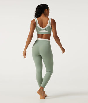 2-Piece Set U Neck Built-in Bra Color Block Yoga Sports Bra