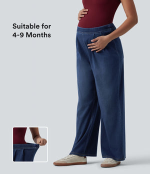 High Waisted Wide Leg Casual Maternity Jeans with Pockets