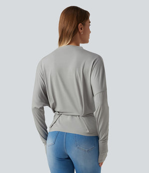 Cowl Neck Long Sleeve Thumb Hole Casual Top