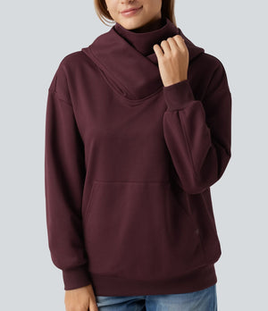 Hooded Dropped Long Sleeve Fleece Sweatshirt with Pocket
