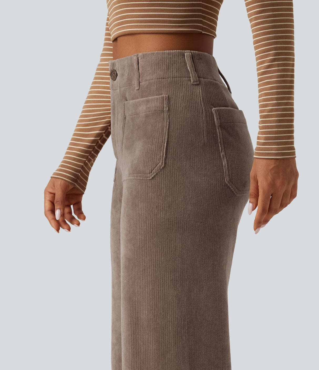 High Waisted Straight Leg Corduroy Pants with Pockets