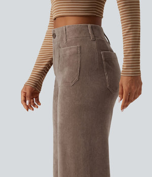 High Waisted Straight Leg Corduroy Pants with Pockets