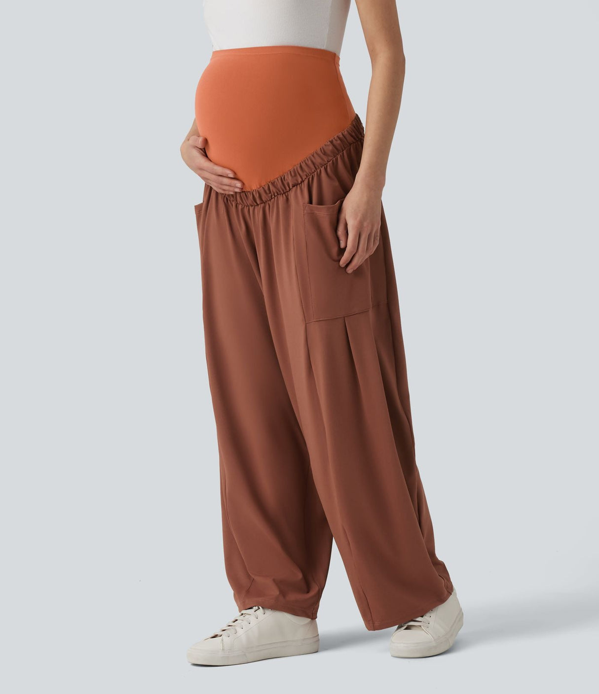 Super High Waisted Maternity Baggy Pants with Pockets