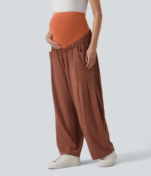 Super High Waisted Maternity Baggy Pants with Pockets