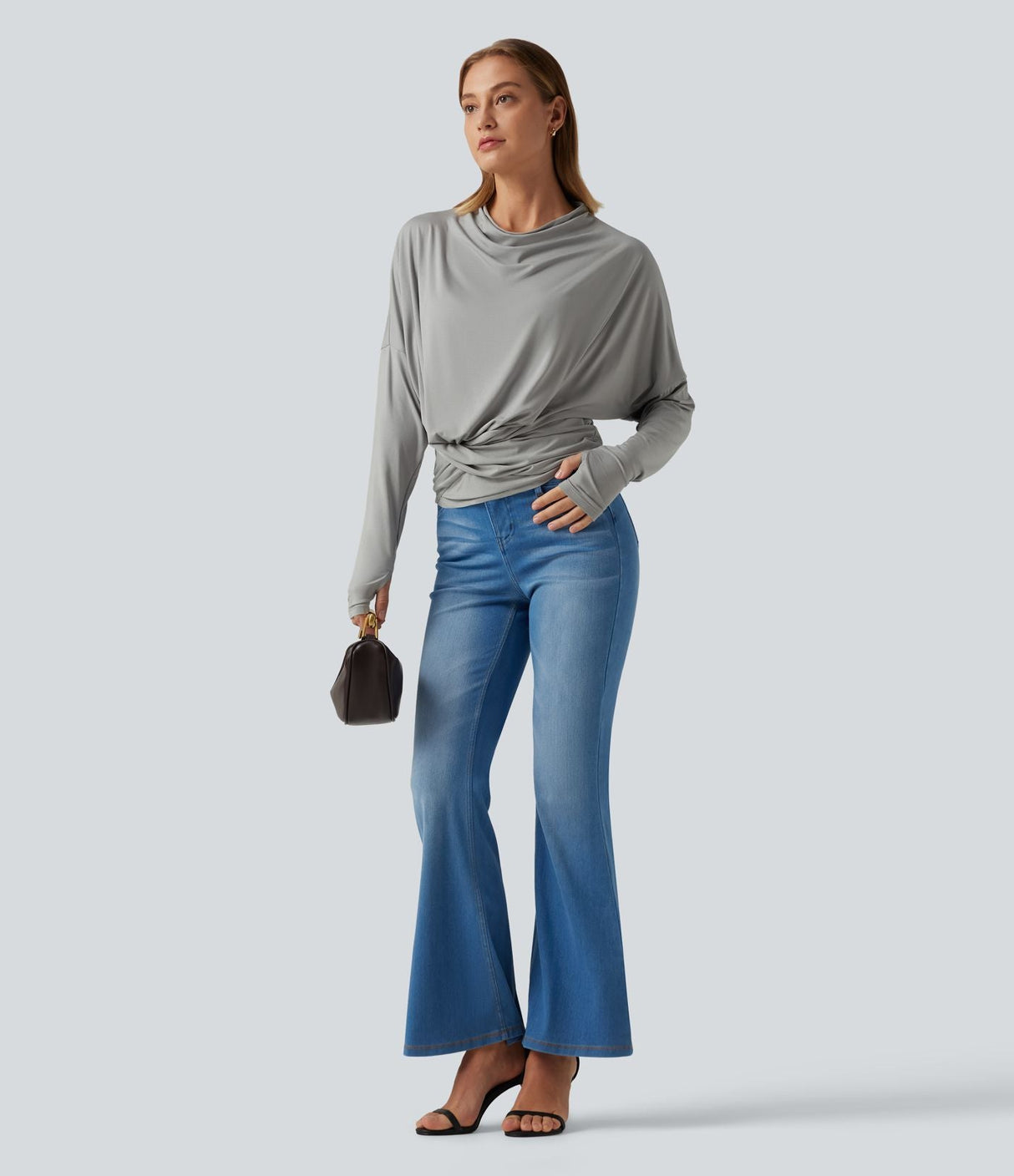 Cowl Neck Long Sleeve Thumb Hole Casual Top