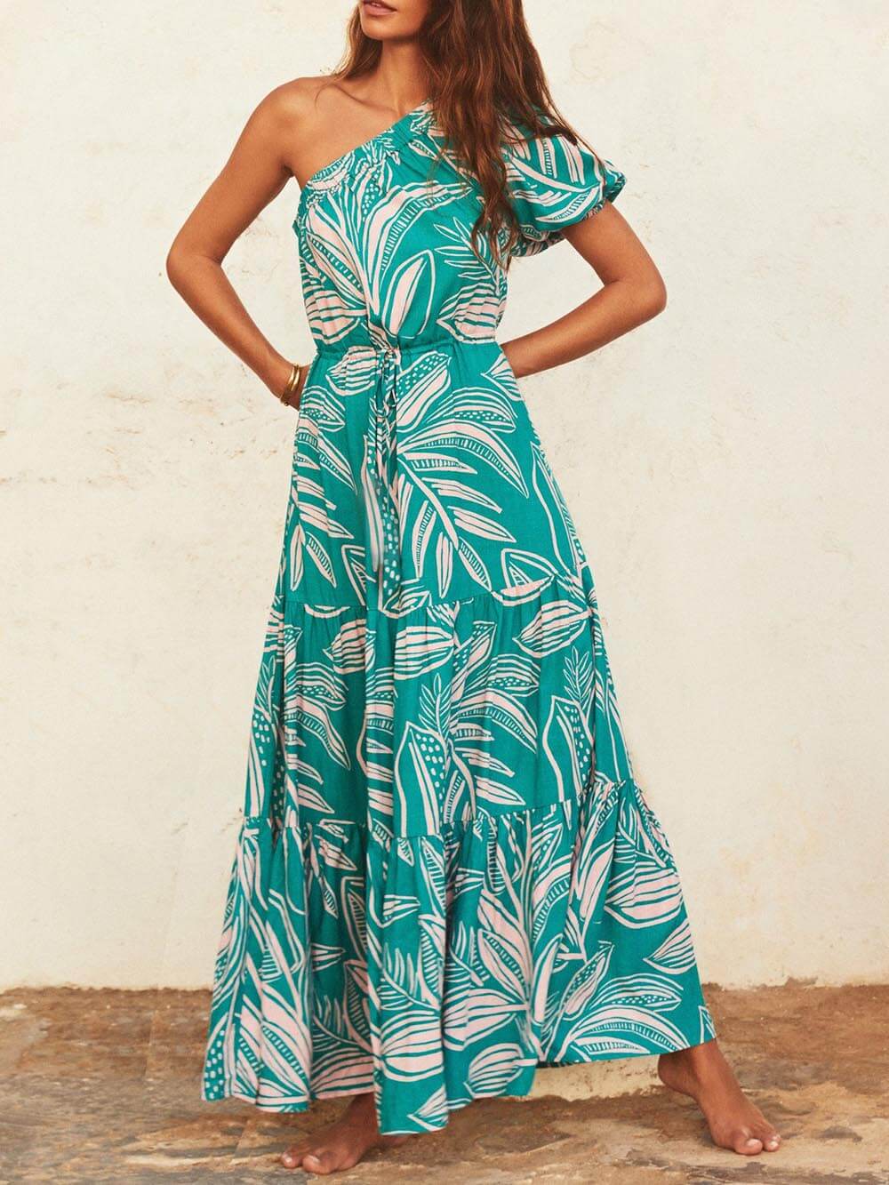 Palm Leaf Print Maxi Dress