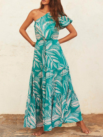 Palm Leaf Print Maxi Dress