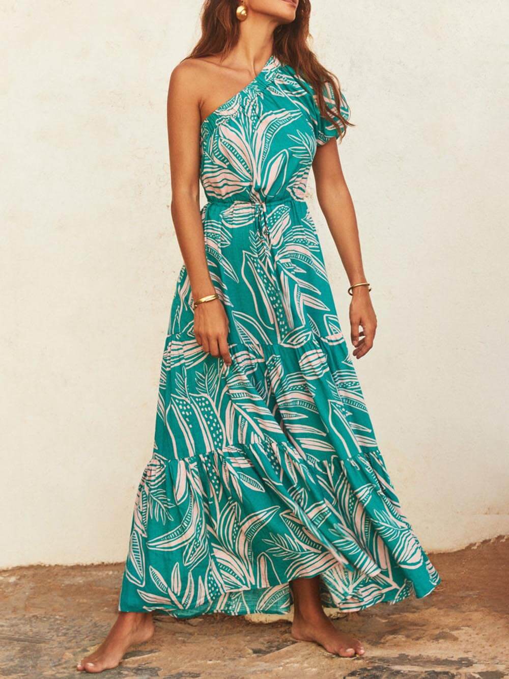 Palm Leaf Print Maxi Dress