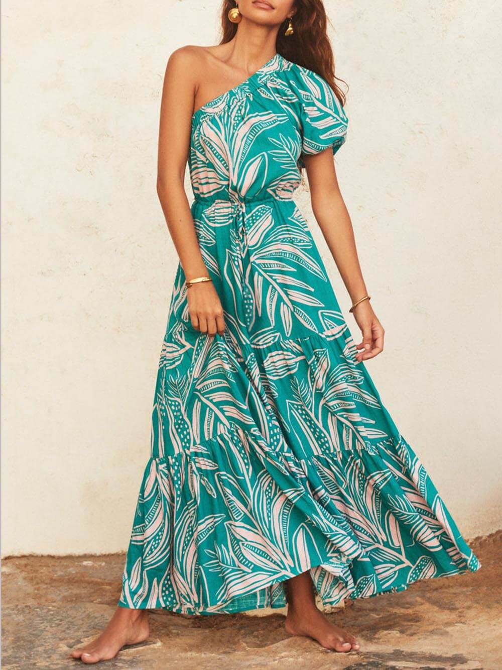 Palm Leaf Print Maxi Dress