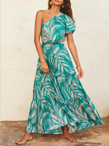 Palm Leaf Print Maxi Dress
