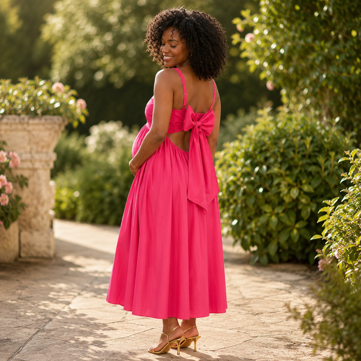Ava Tie-Back Maternity Midi Dress