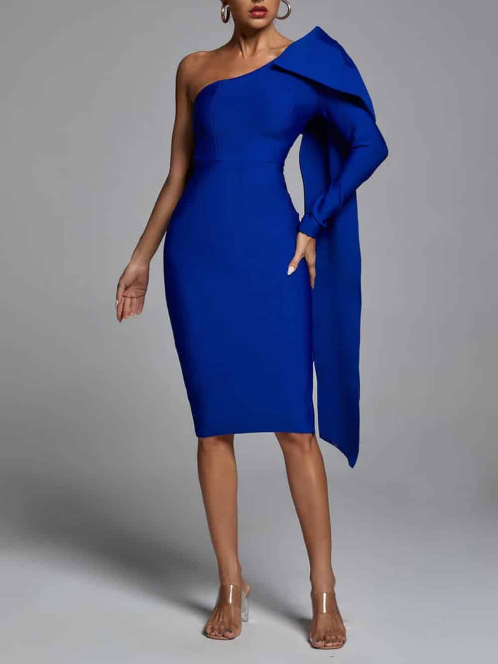 One-Shoulder Bandage Midi Dress